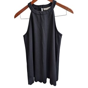 Eri & Ali Black High Neck Scalloped Hem Tank Blouse Size Small